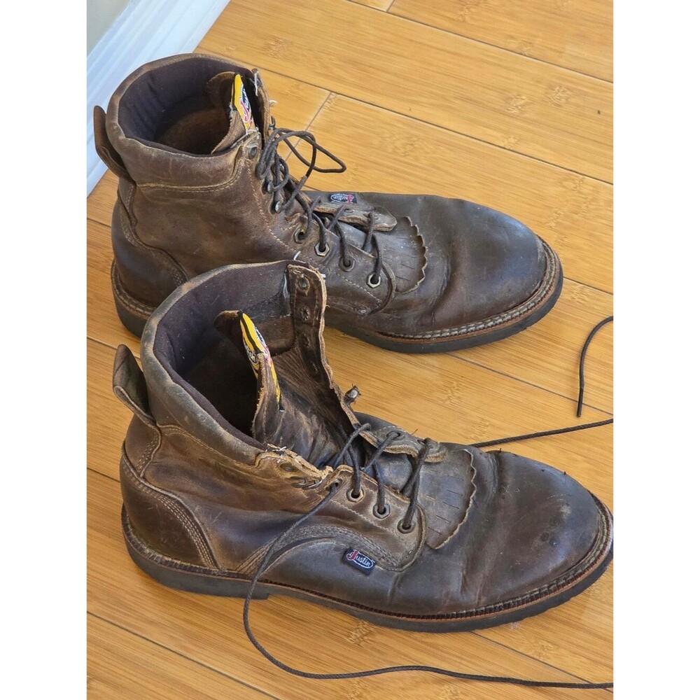 Justin J-Max Work Boots Men’s 440 Tan Gaucho, 8″ tall Made in the USA 12EE - Picture 3 of 16